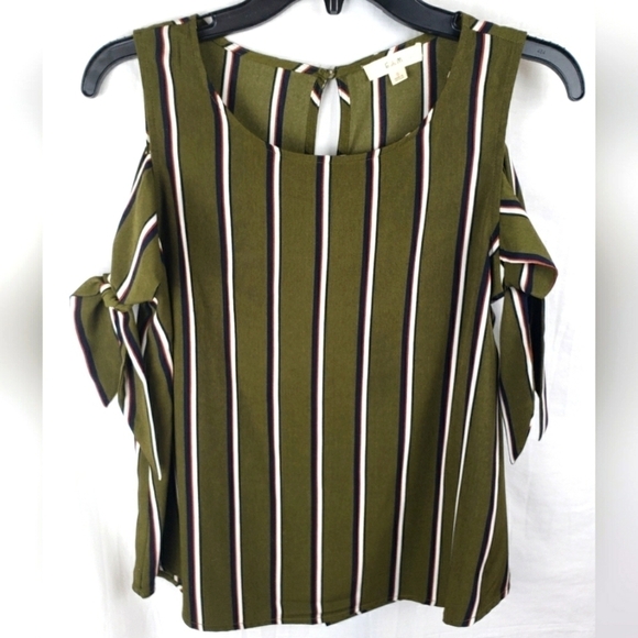 E M Green Blue Striped w/Tie Strap Sleeveless Shirt Sz S - Picture 1 of 8